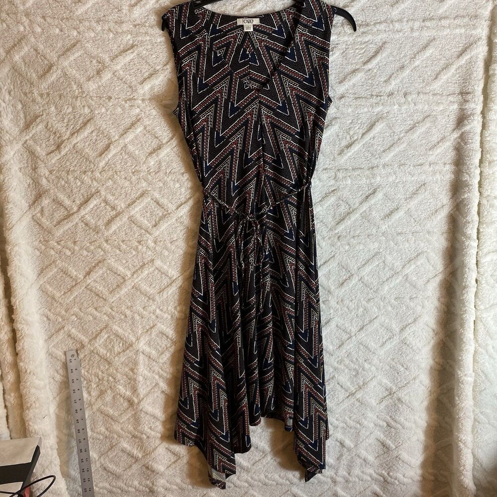 Cato S Belt Tie Empire Waist High Low Hem Sleeveless Dress Abstract Print